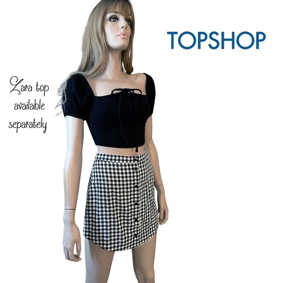 TOPSHOP Skirt Gingham Check Full Button Front Lightweight Full Button Front NWOT - Picture 12 of 14